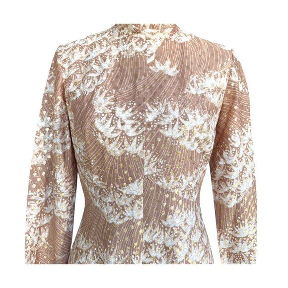 VTG Nancy Greer Dress Gold Metallic Mock Neck Sz 12 Thanksgiving Fall Floral 60s - Picture 3 of 9